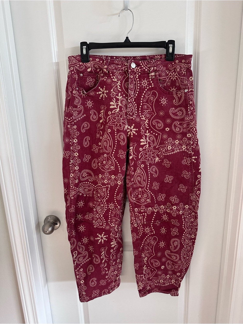 Amazon Women’s Boyfriend Jeans in Burgundy Bandana Print